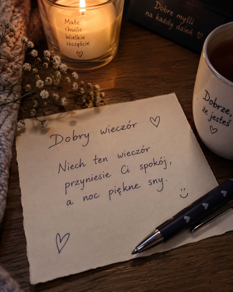 Ręcznie pisana wiadomość wieczorna