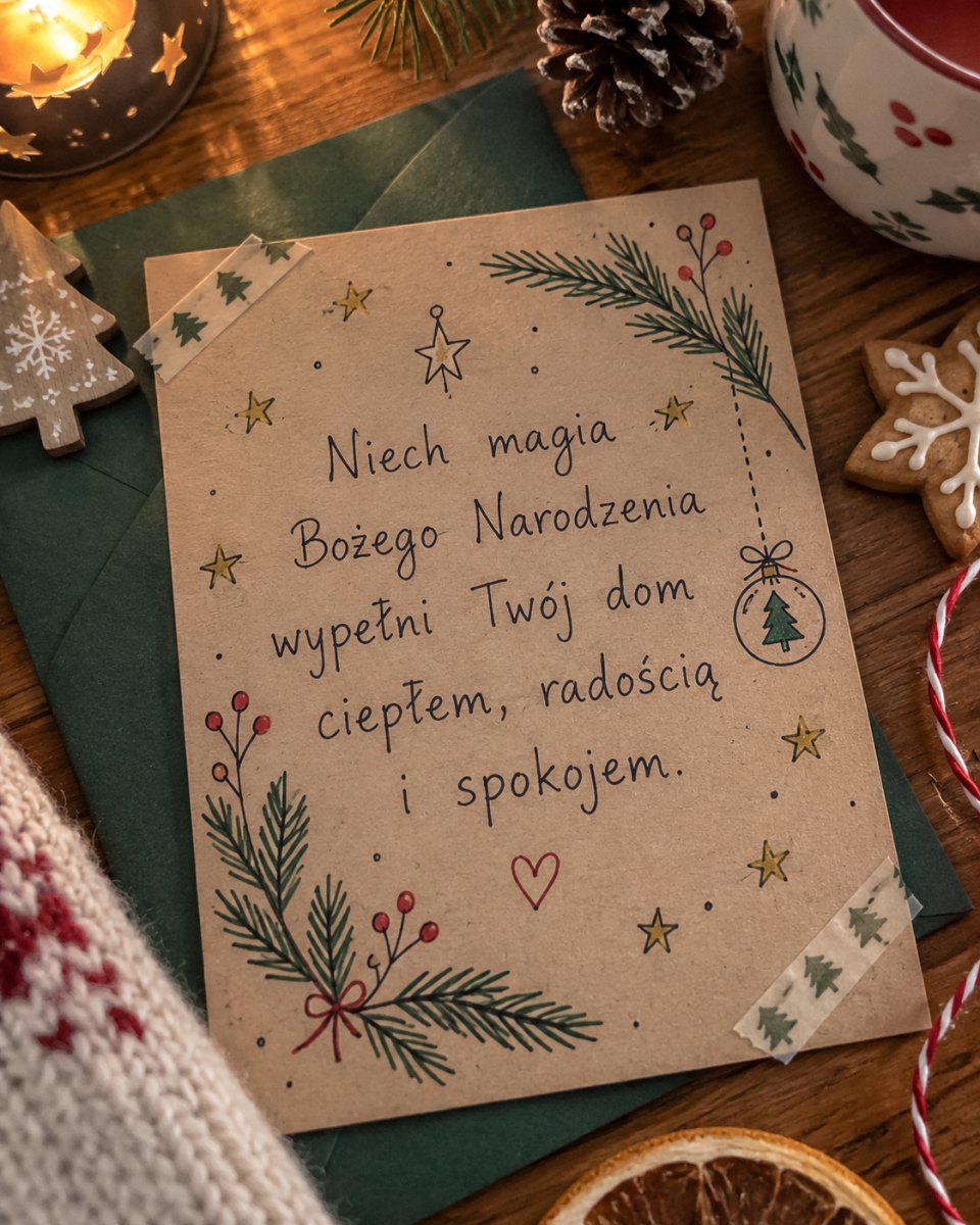 Ręcznie pisana kartka bożonarodzeniowa