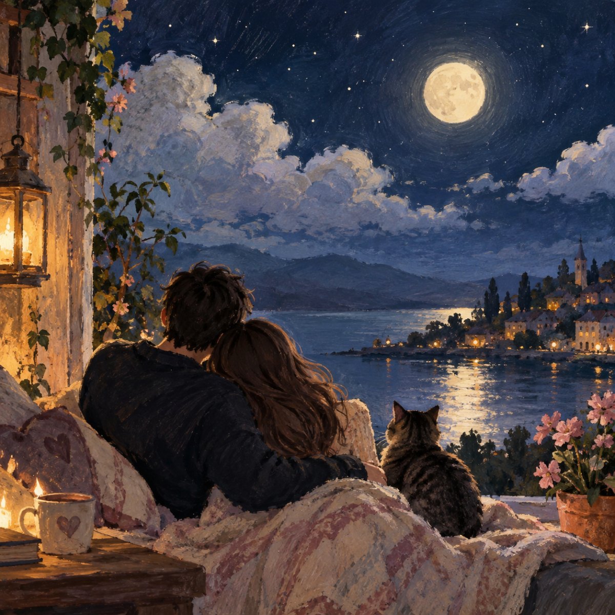 Romantyczna nocna ilustracja