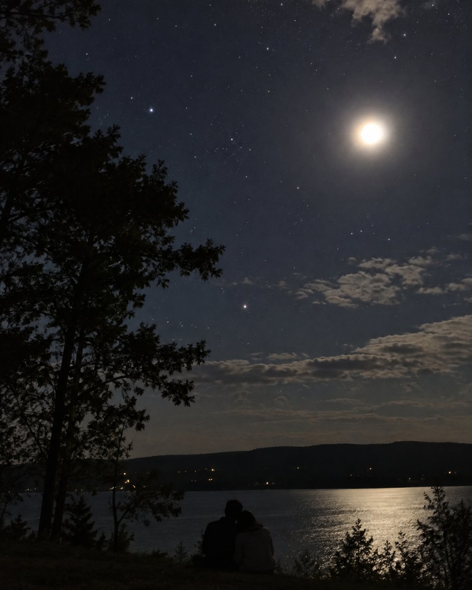 Romantyczne nocne niebo z księżycem