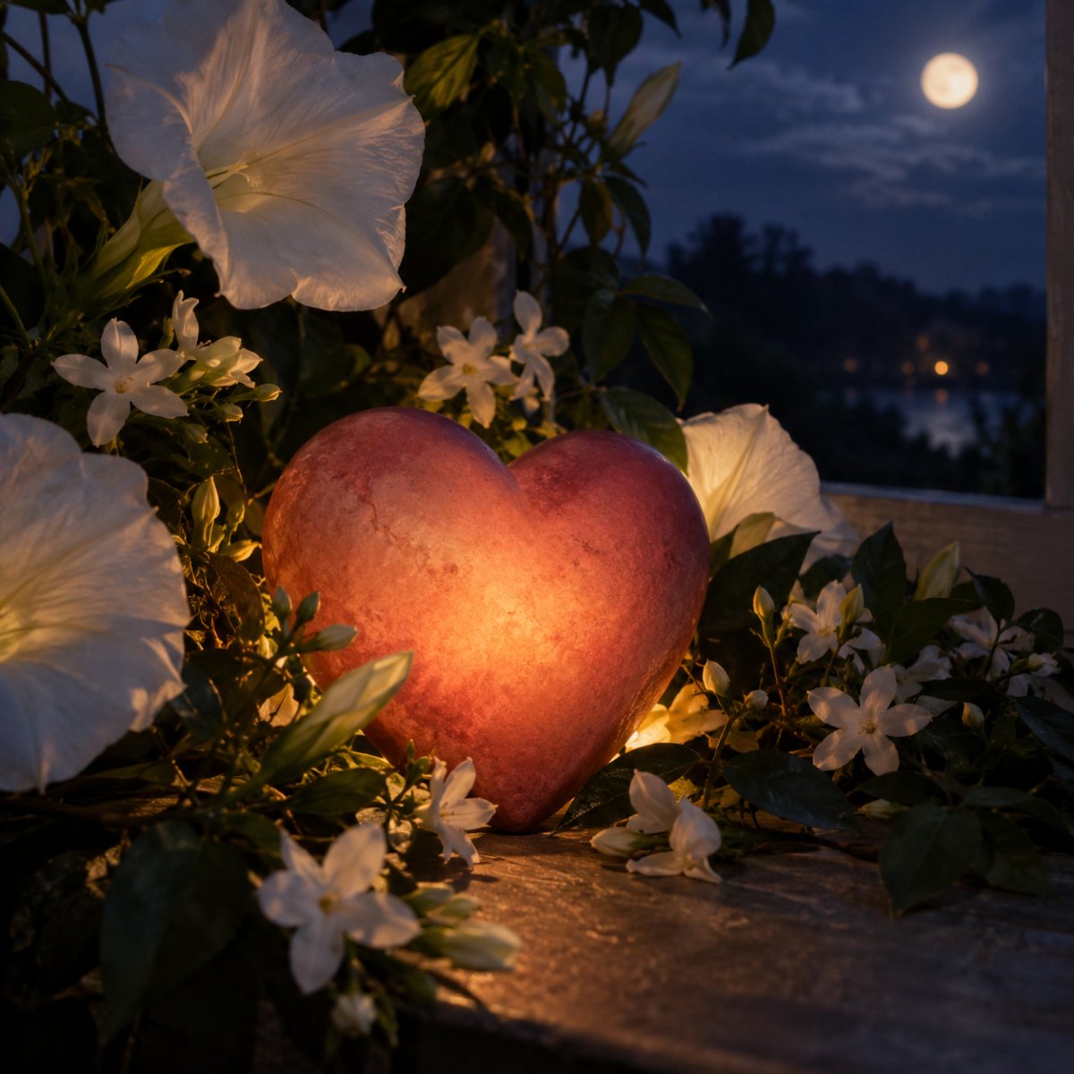 Serce wśród kwiatów prezentuje naturalne Gute Nacht Herz