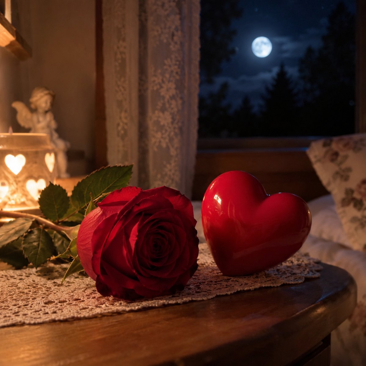 Róża i serce tworzą eleganckie Gute Nacht Herz