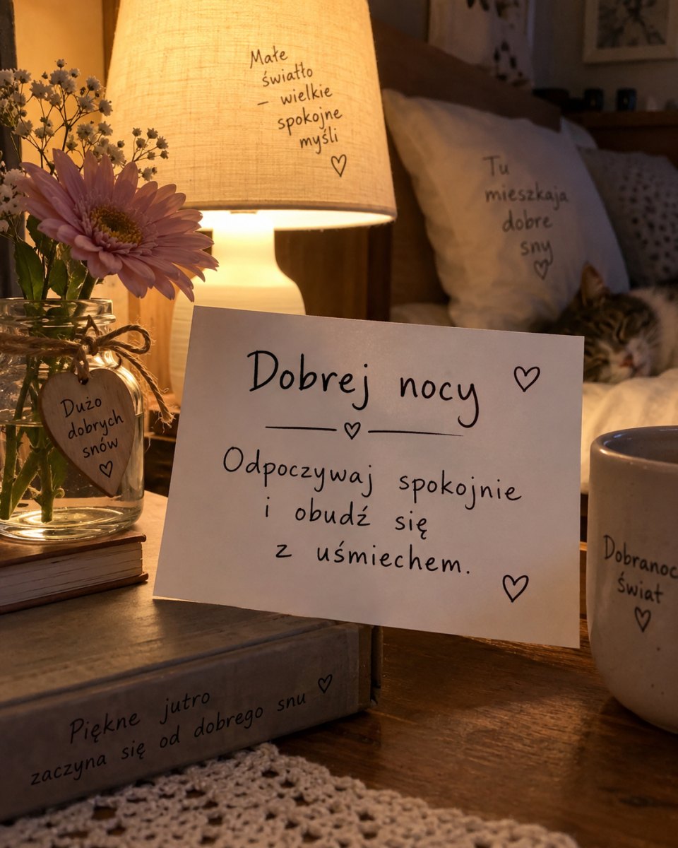 Serdeczna wiadomość dobranocna na kartce