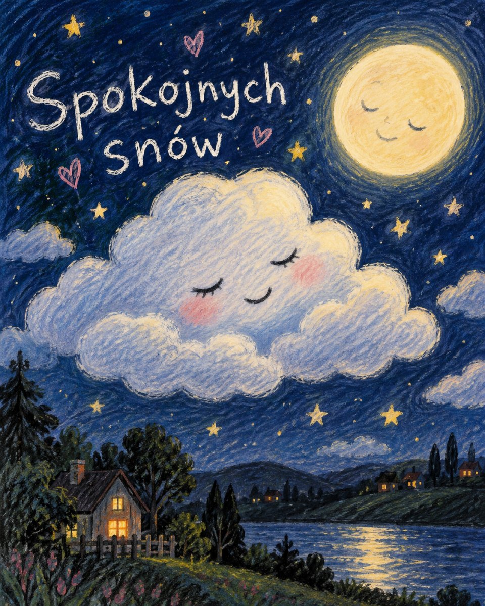 Spokojna ilustracja z chmurą nocą