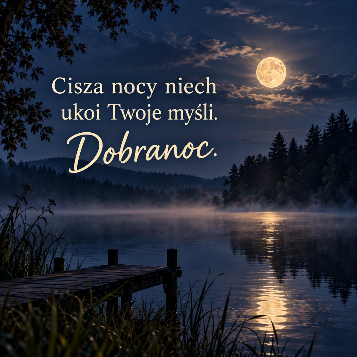 Nocny krajobraz z cytatem