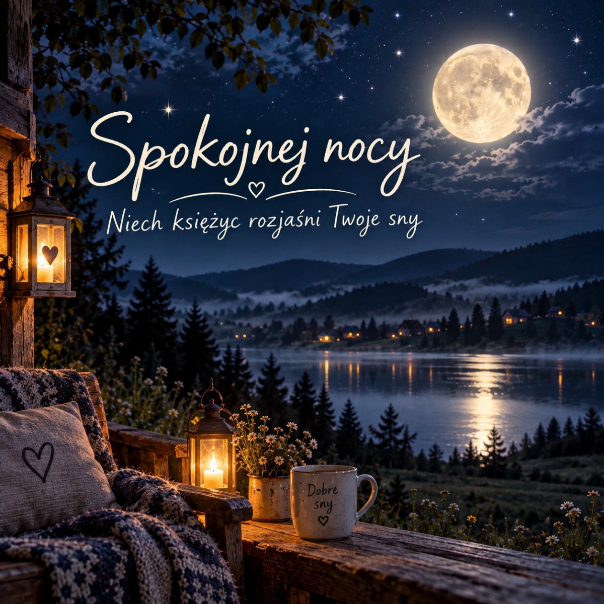 Spokojny pejzaż księżycowy nocą