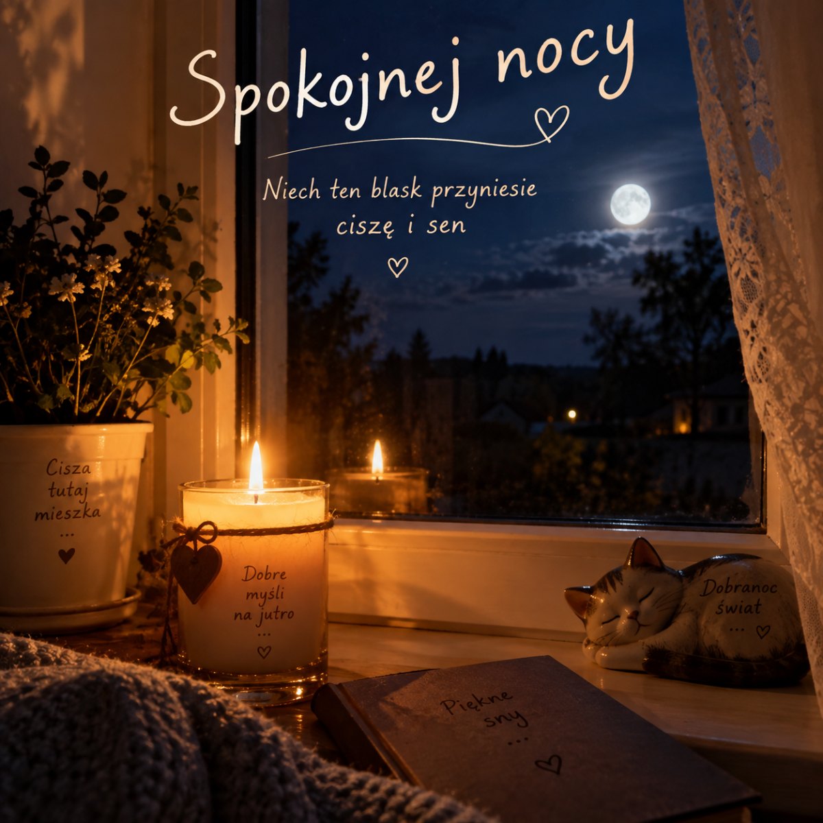 Świeca przy oknie nocą