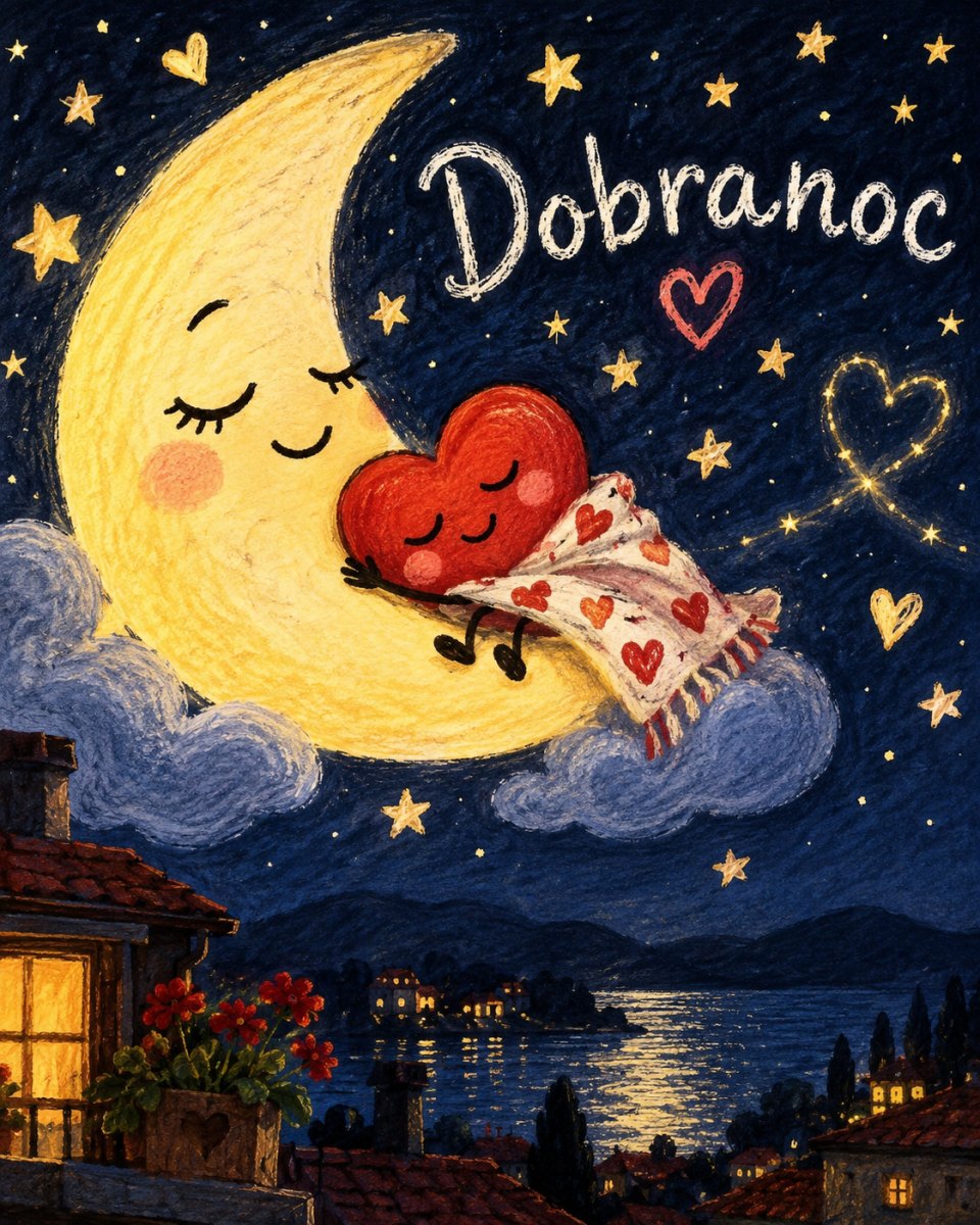 Urocza grafika z sercem na dobranoc