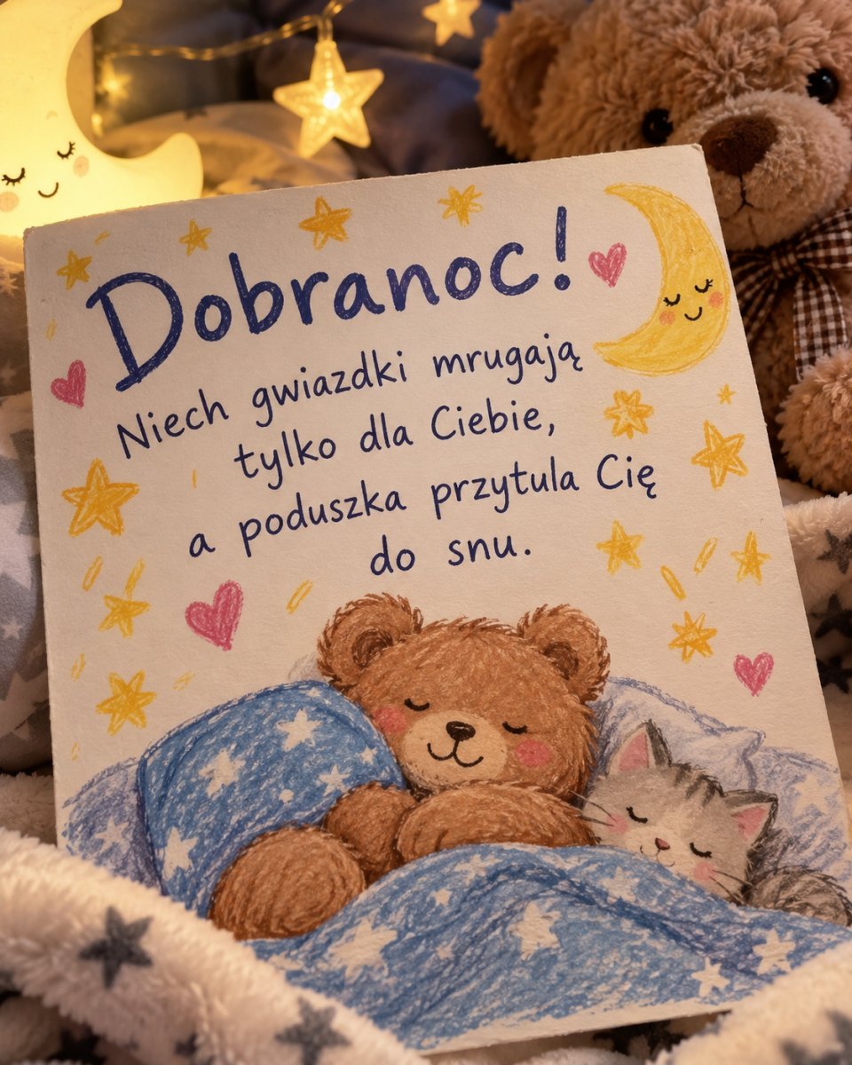 Urocza kartka z misiem na dobranoc