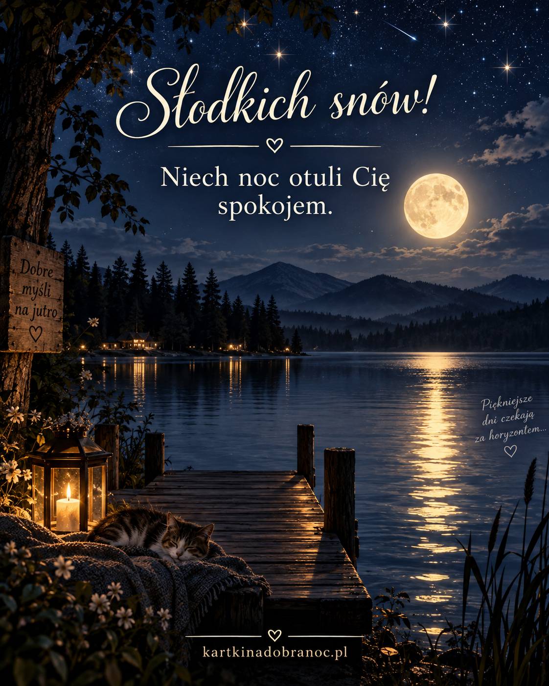Jezioro nocą i światło księżyca